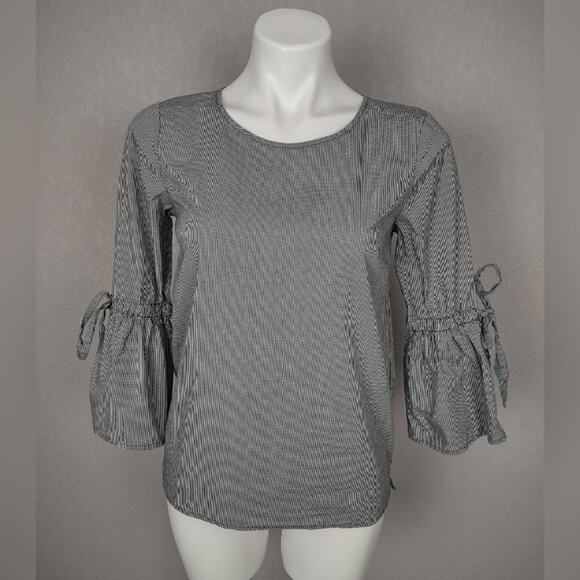 J. Crew Factory Micro Gingham Plaid Bow Sleeve Top Size XS - Picture 2 of 13